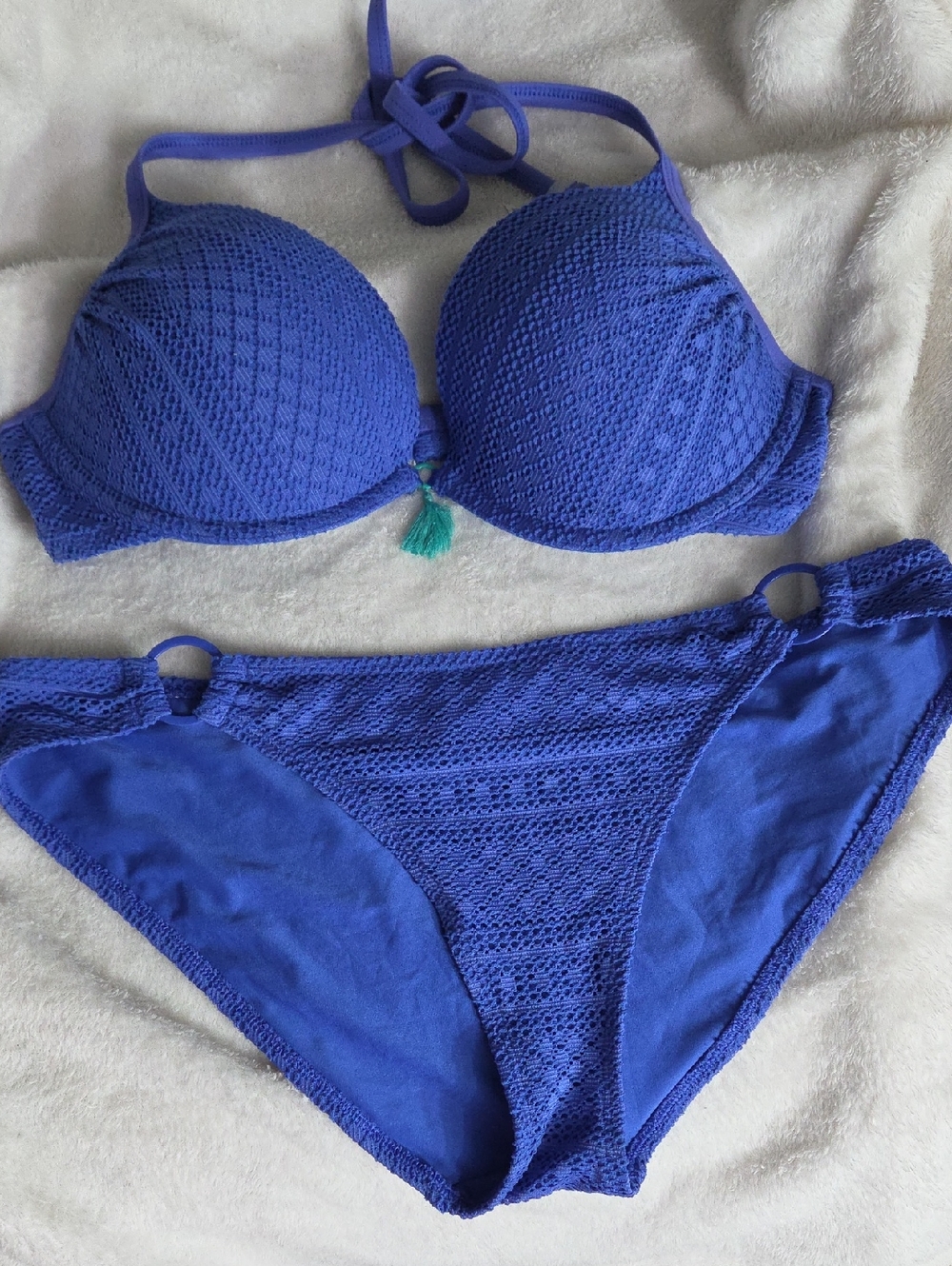 aerie Royal Blue Crochet Halter Bikini Set